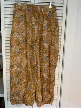 Cynthia Rowley Linen Pants Wide Leg Cropped Floral Sz XL